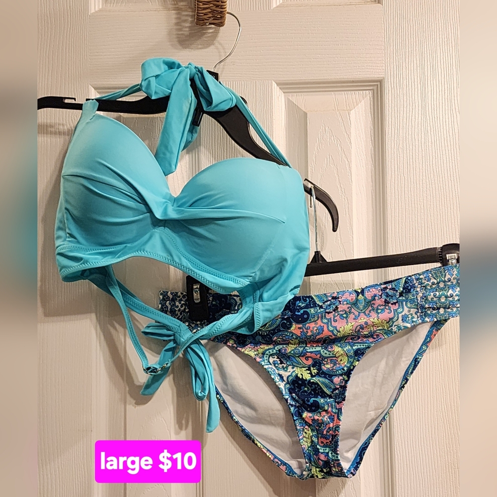 Blue Bikini Set with Paisley Bottoms